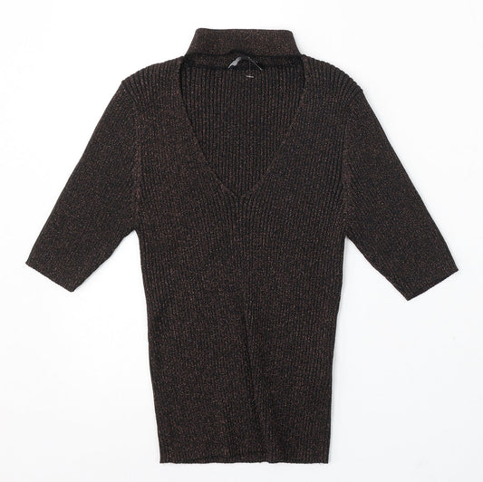 New Look Womens Brown Mock Neck Viscose Cardigan Jumper Size 14