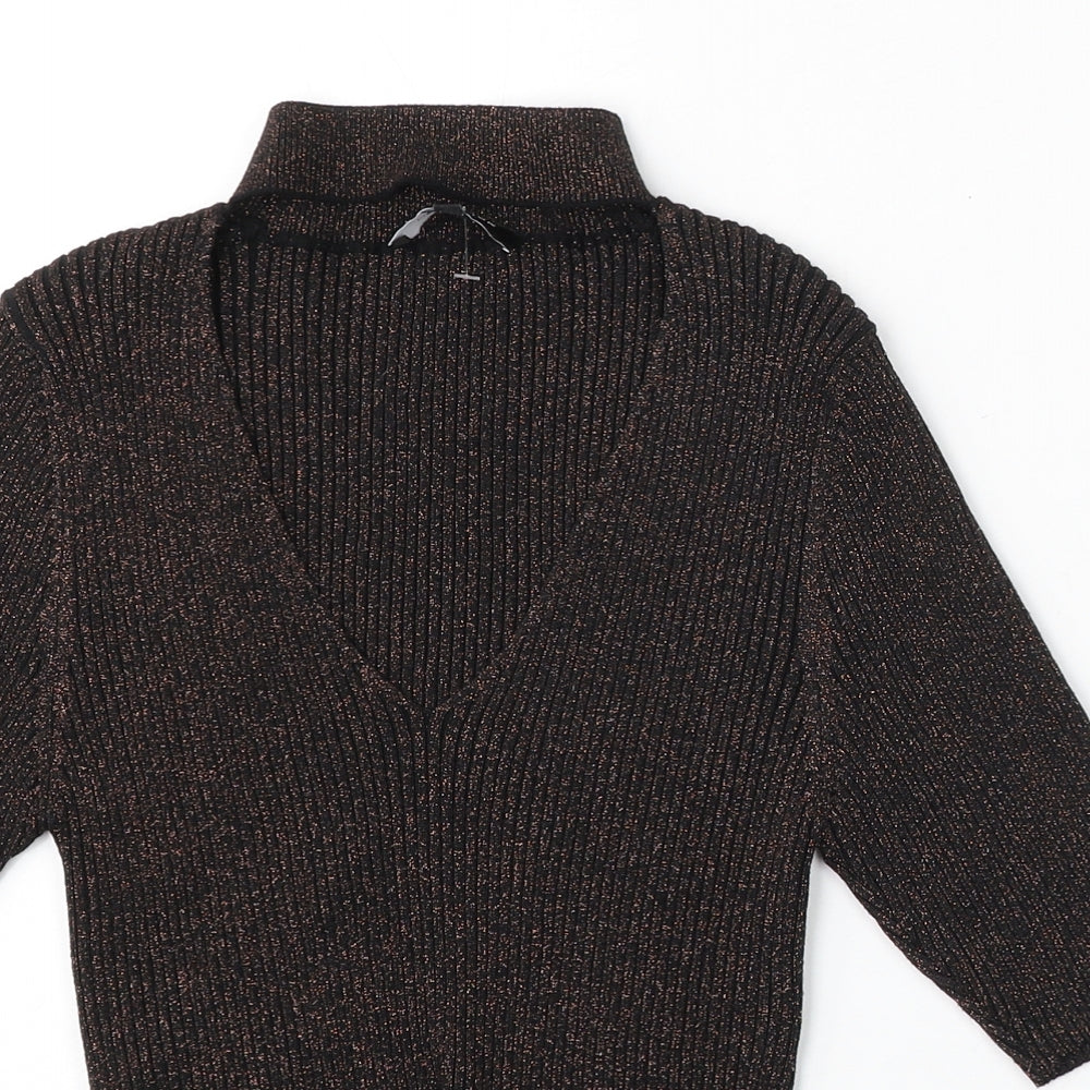 New Look Womens Brown Mock Neck Viscose Cardigan Jumper Size 14