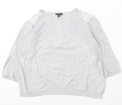 Warehouse Womens Grey Round Neck Viscose Pullover Jumper Size 12