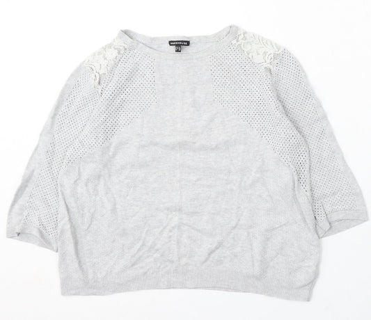 Warehouse Womens Grey Round Neck Viscose Pullover Jumper Size 12