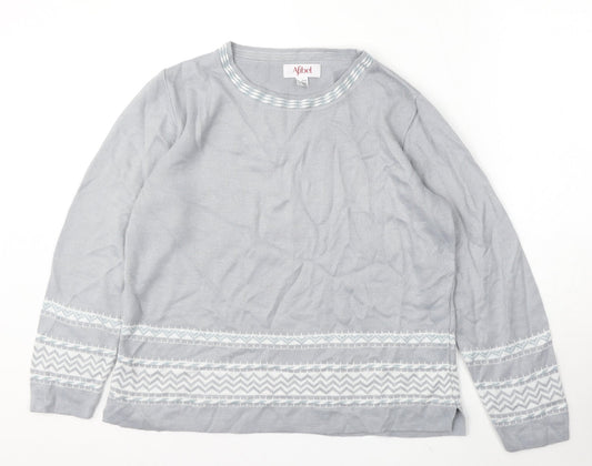 Afibel Womens Grey Round Neck Geometric Acrylic Pullover Jumper Size 10