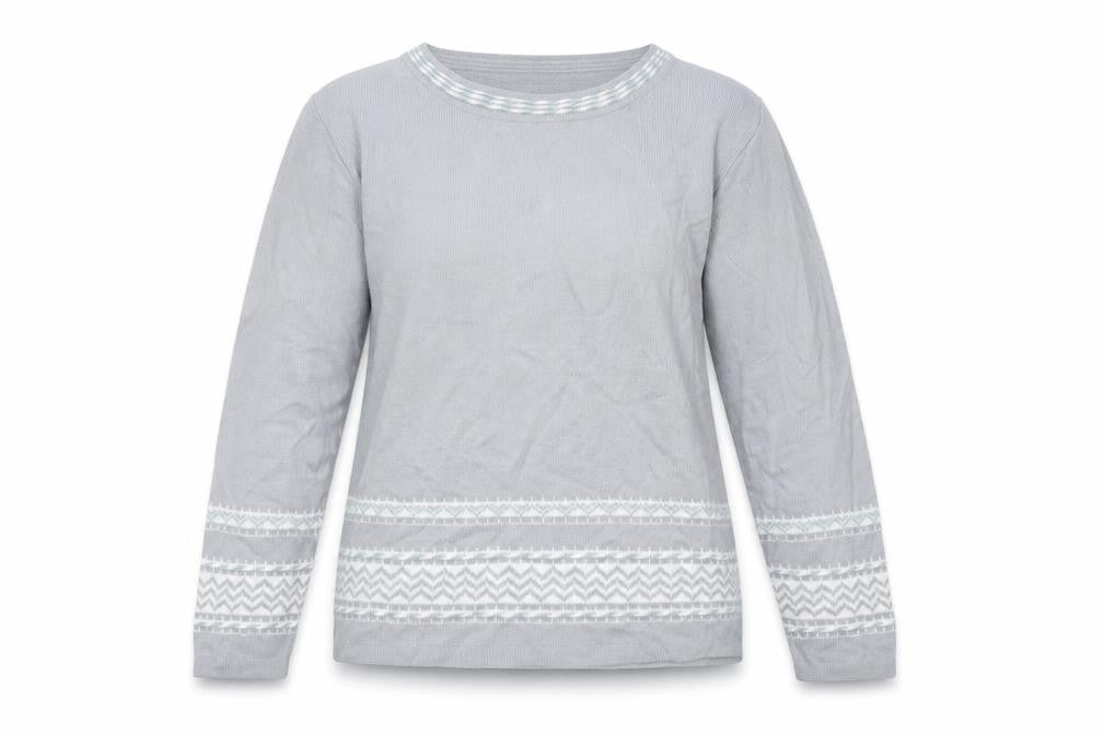 Afibel Womens Grey Round Neck Geometric Acrylic Pullover Jumper Size 10