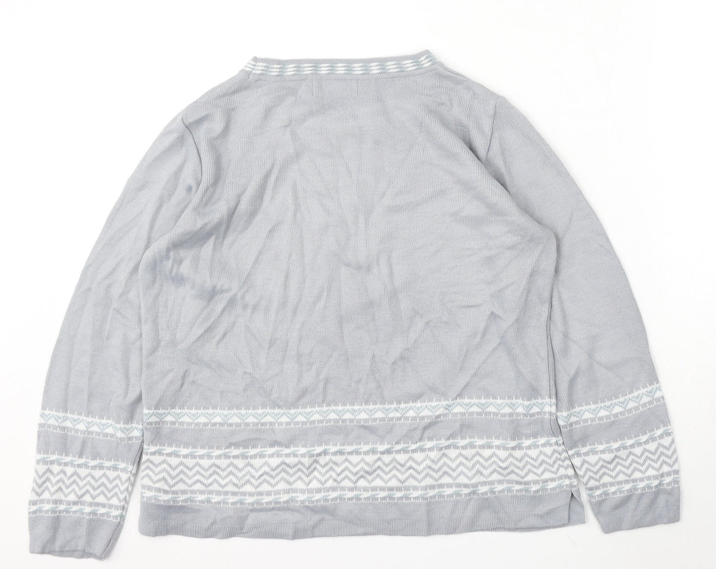 Afibel Womens Grey Round Neck Geometric Acrylic Pullover Jumper Size 10