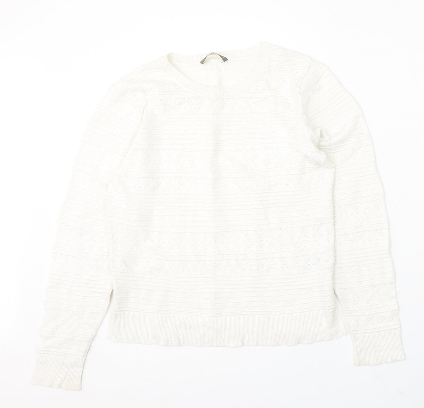 Oasis Womens White Round Neck Viscose Pullover Jumper Size M