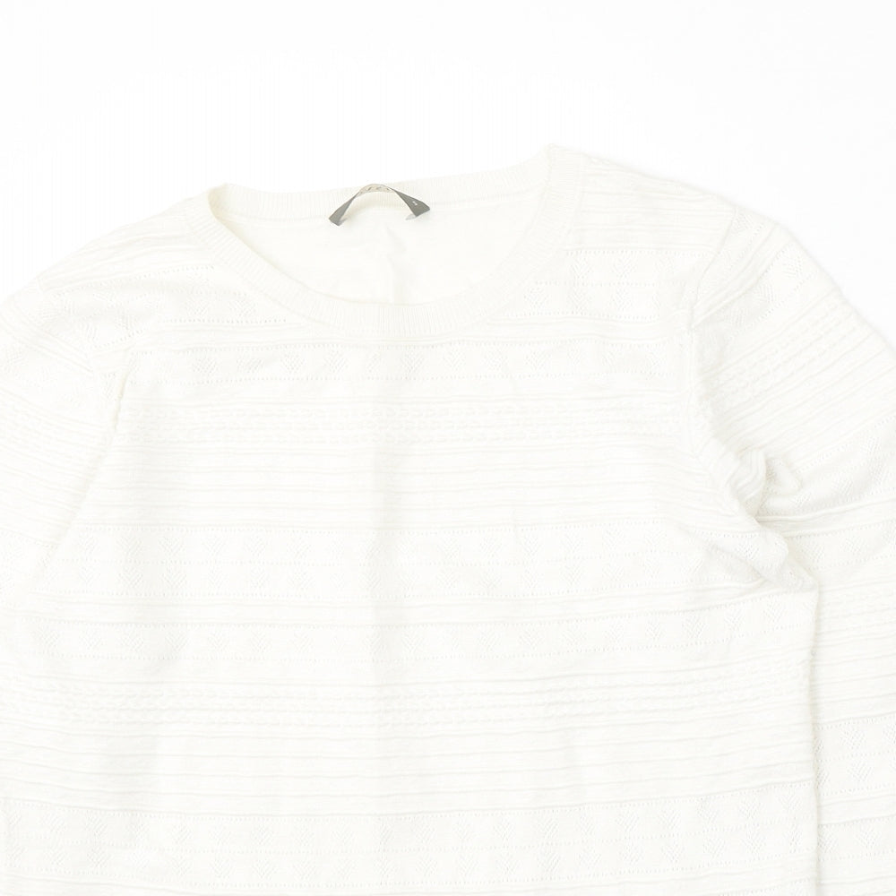 Oasis Womens White Round Neck Viscose Pullover Jumper Size M