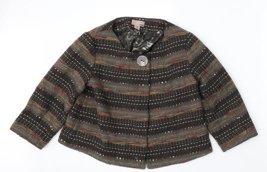 H&M Womens Multicoloured Round Neck Geometric Wool Cardigan Jumper Size 10