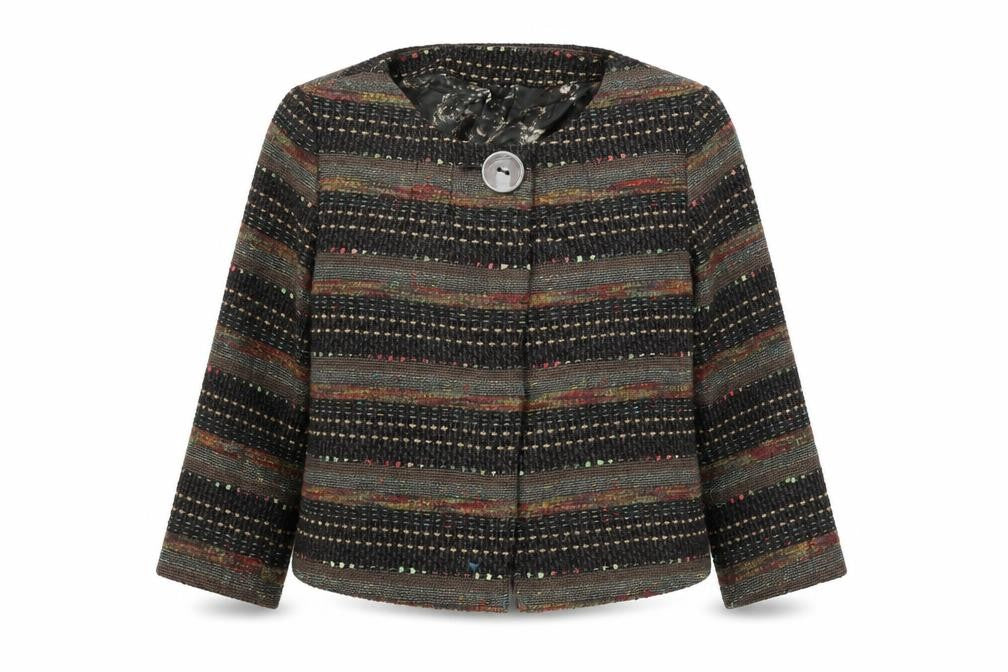 H&M Womens Multicoloured Round Neck Geometric Wool Cardigan Jumper Size 10