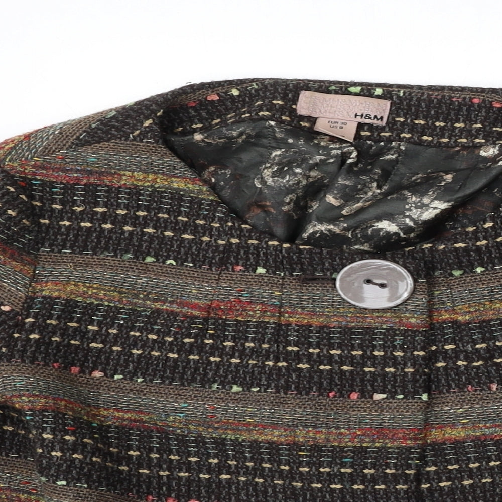 H&M Womens Multicoloured Round Neck Geometric Wool Cardigan Jumper Size 10
