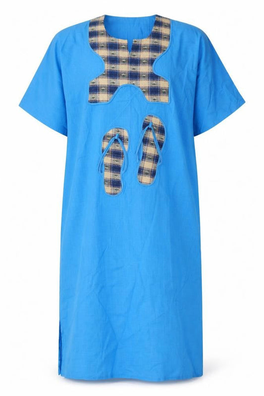 Womens Blue Check Polyester T-Shirt Dress Size XL Square Neck