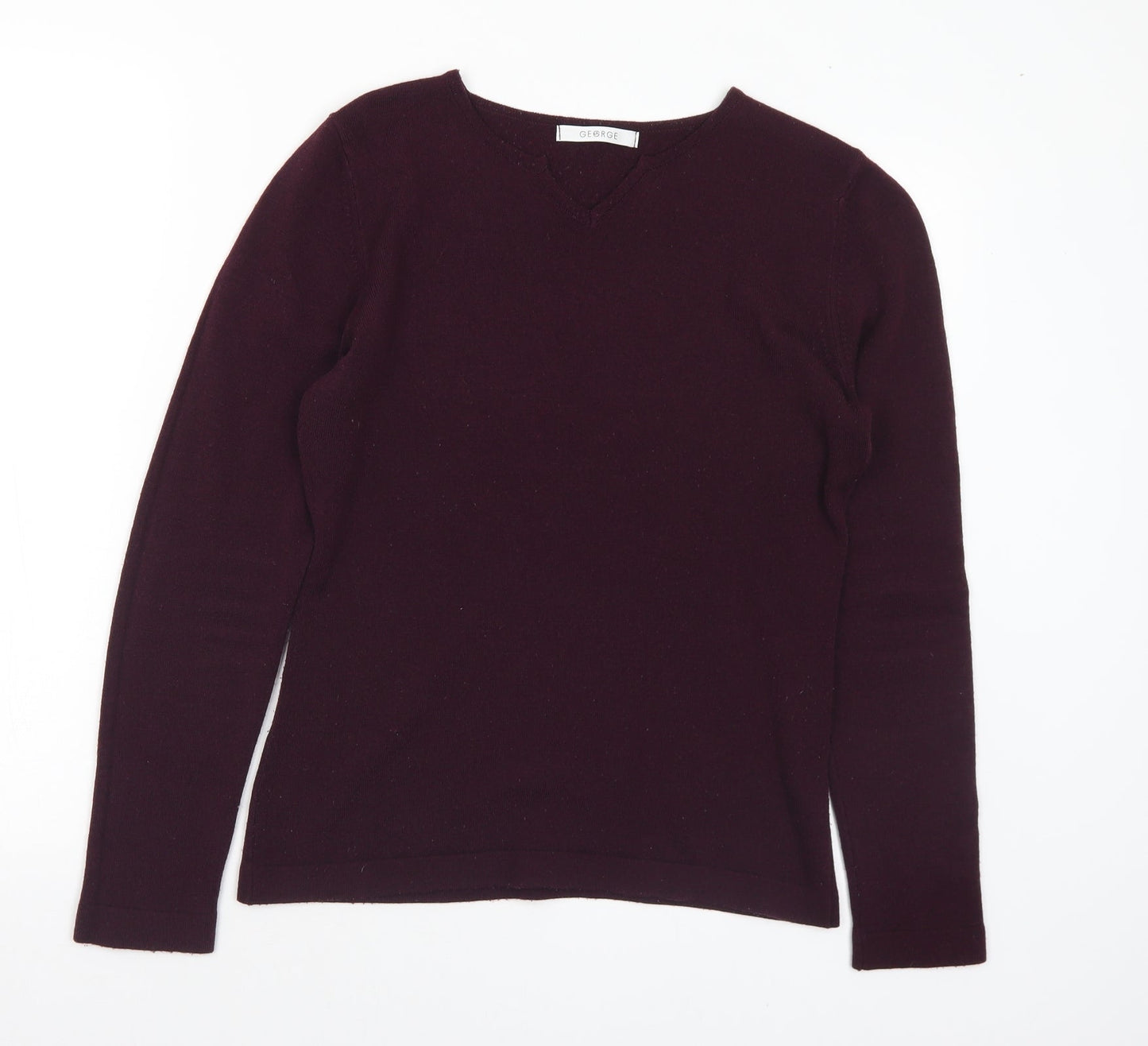 George Womens Purple V-Neck Acrylic Pullover Jumper Size 12