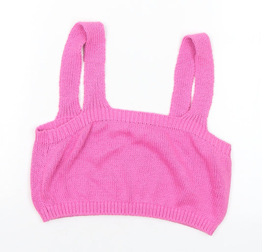 Monki Womens Pink Square Neck Acrylic Vest Jumper Size M