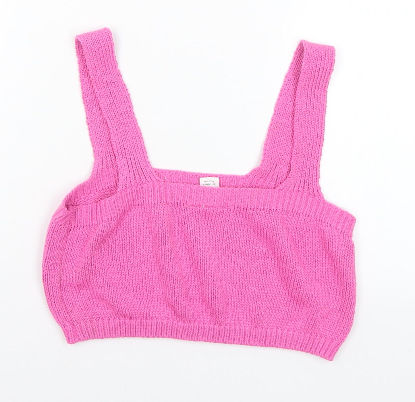 Monki Womens Pink Square Neck Acrylic Vest Jumper Size M