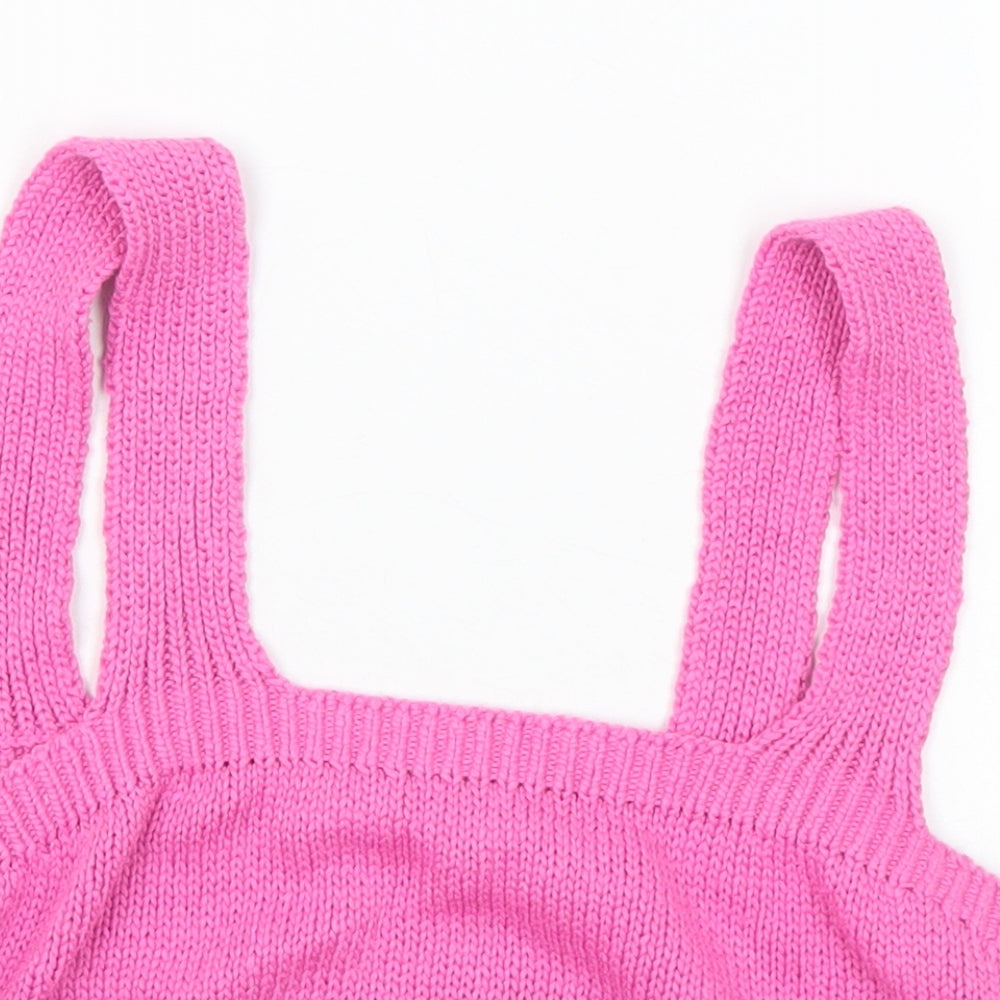 Monki Womens Pink Square Neck Acrylic Vest Jumper Size M