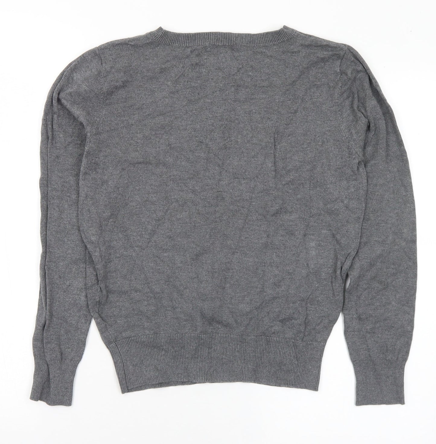 H&M Womens Grey V-Neck Viscose Pullover Jumper Size XS
