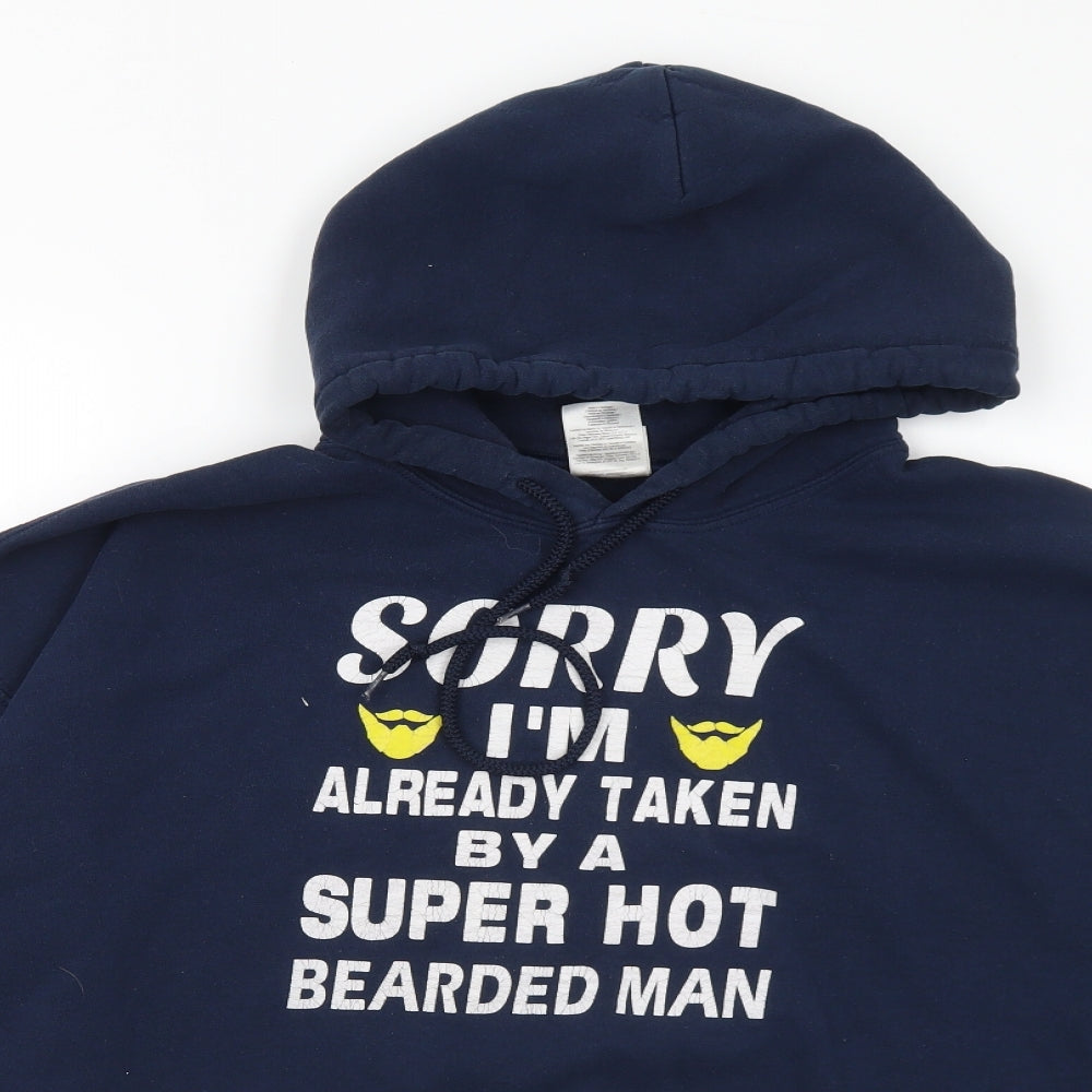 Gildan Womens Blue Cotton Pullover Hoodie Size XL - Beard