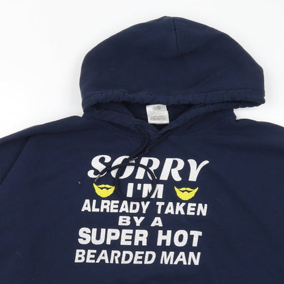 Preloved Gildan Womens Blue Cotton Pullover Hoodie Size XL - Beard - Detail