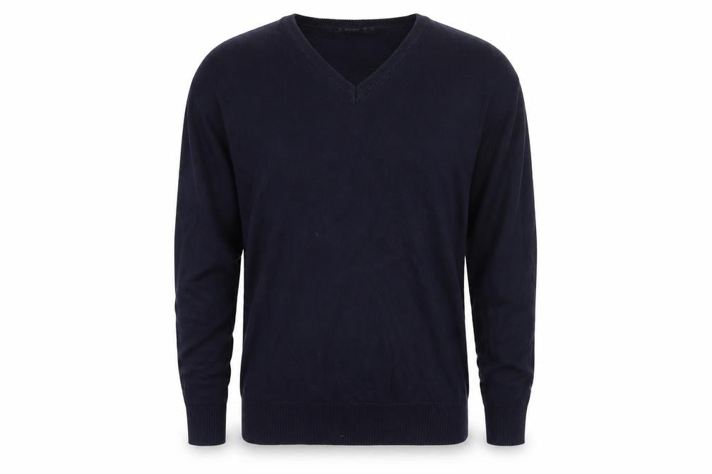 Trutex Mens Blue V-Neck Cotton Pullover Jumper Size S
