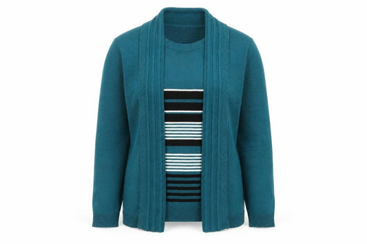 Vida Vi Womens Green Round Neck Striped Acrylic Pullover Jumper Size M - M/L