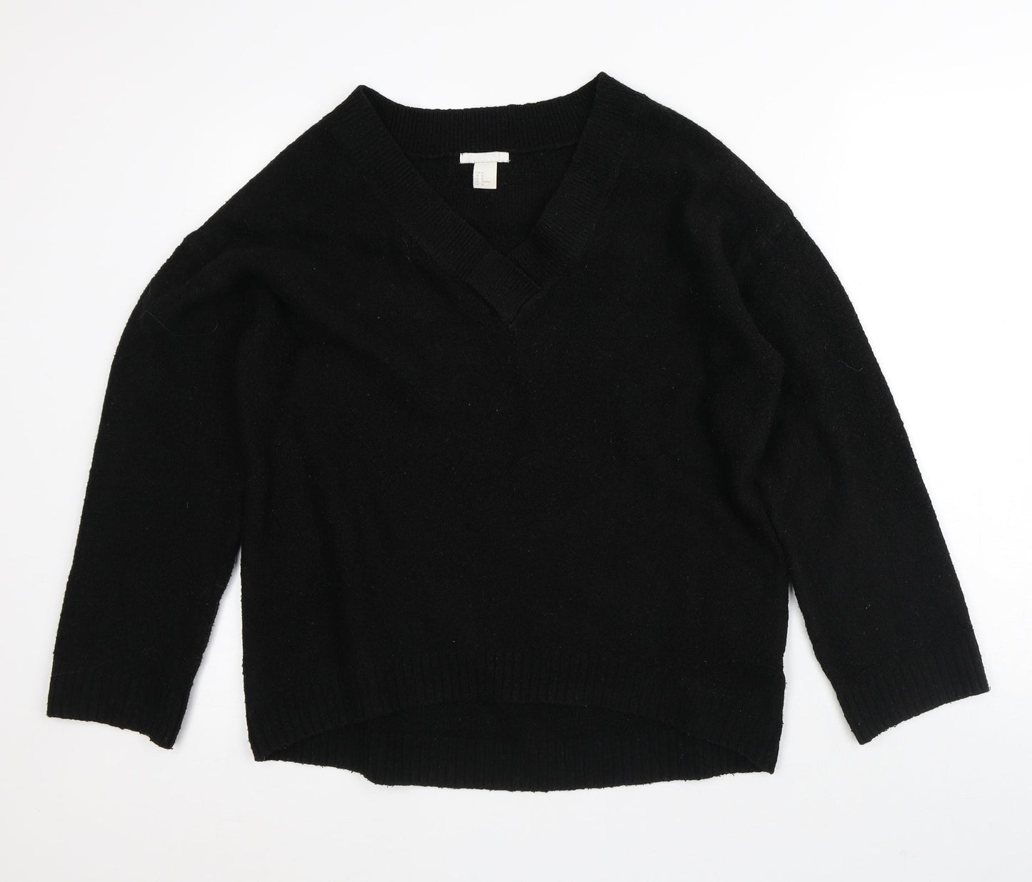 H&M Womens Black V-Neck Acrylic Pullover Jumper Size M