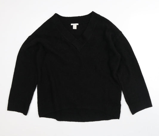 H&M Womens Black V-Neck Acrylic Pullover Jumper Size M