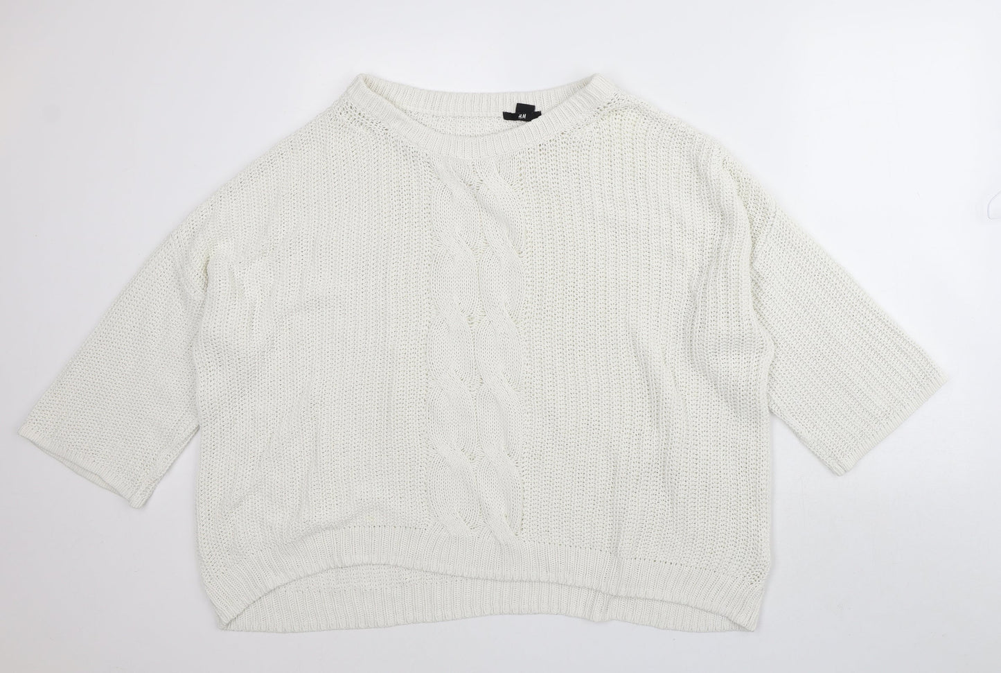 H&M Womens White Round Neck Cotton Pullover Jumper Size M