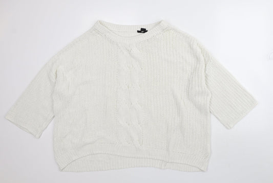 H&M Womens White Round Neck Cotton Pullover Jumper Size M