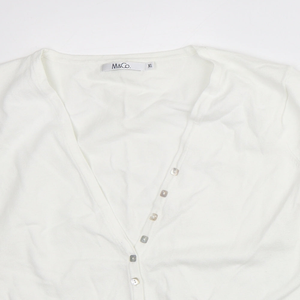 M&Co Womens White Cotton Basic Blouse Size XL V-Neck