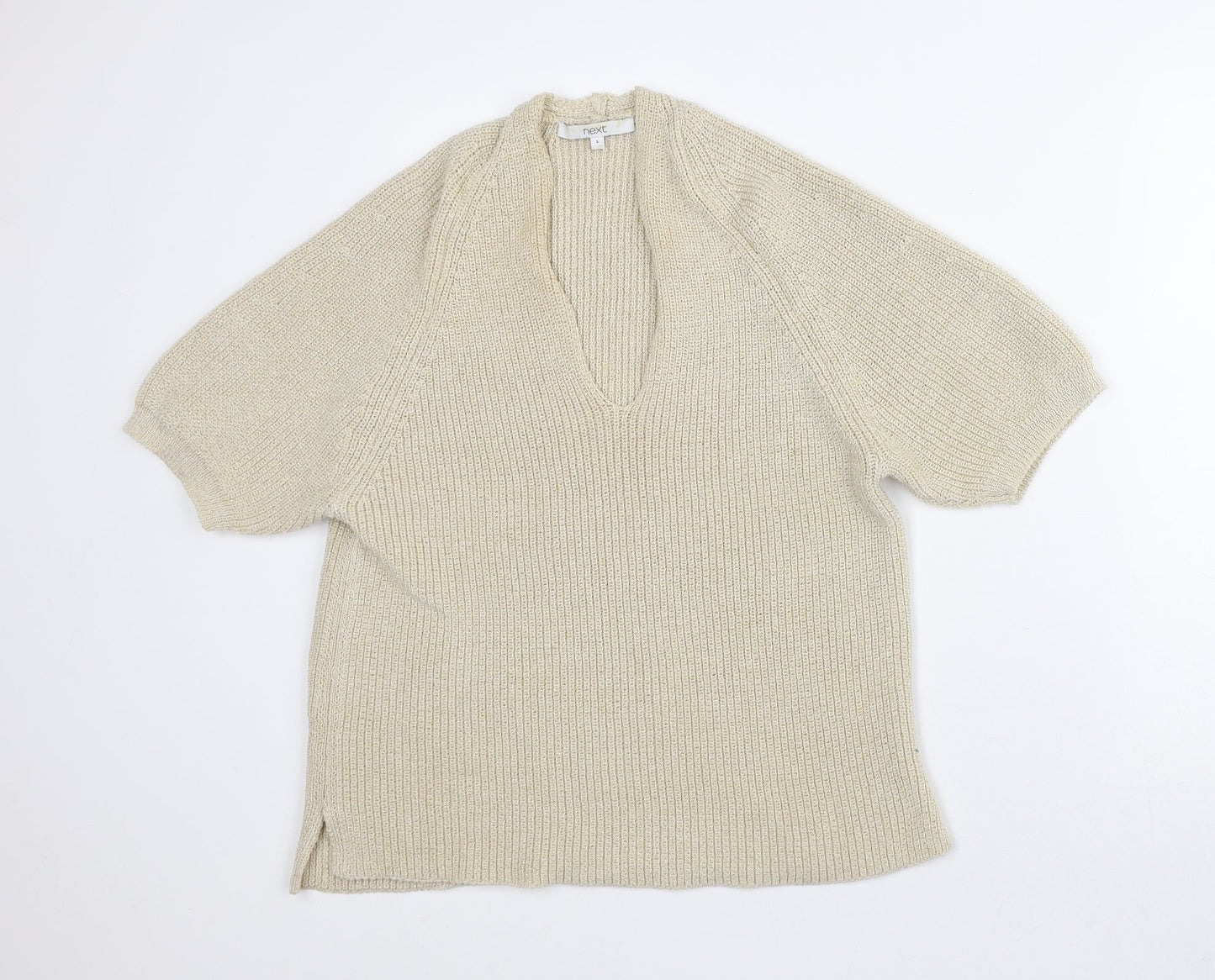 NEXT Womens Beige V-Neck Acrylic Pullover Jumper Size L