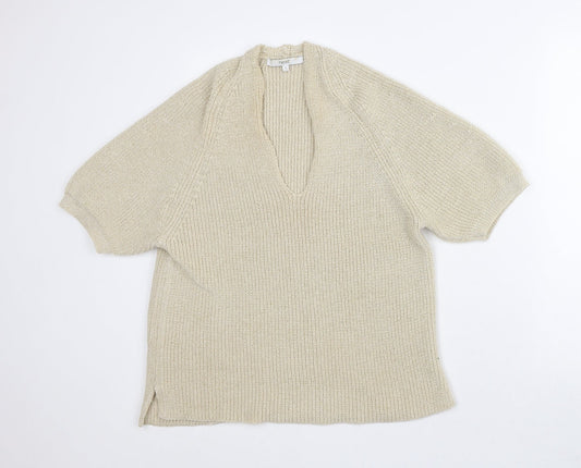NEXT Womens Beige V-Neck Acrylic Pullover Jumper Size L