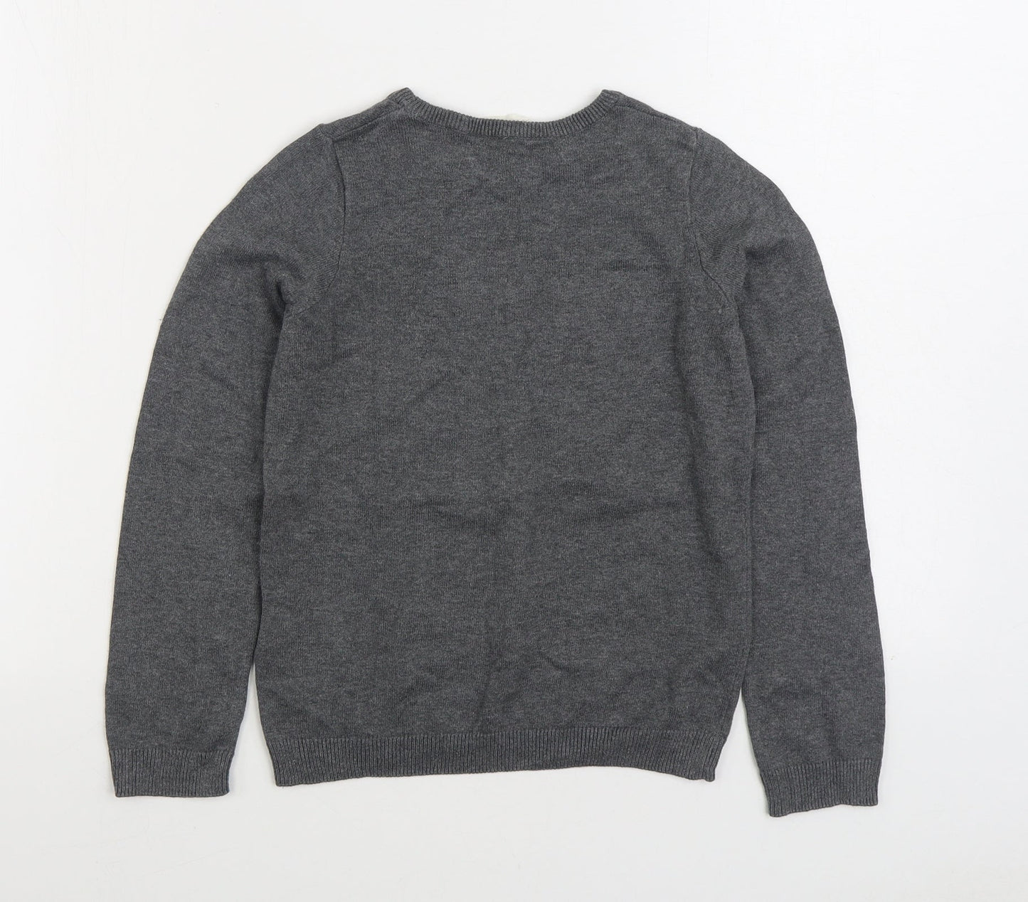 H&M Girls Grey Round Neck 100% Cotton Pullover Jumper Size 9-10 Years Pullover