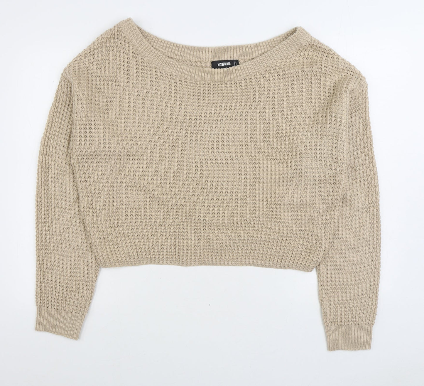 Missguided Womens Beige Boat Neck Acrylic Pullover Jumper Size 10