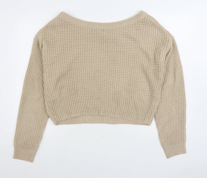 Preloved Missguided Womens Beige Boat Neck Acrylic Pullover Jumper Size 10 - Back