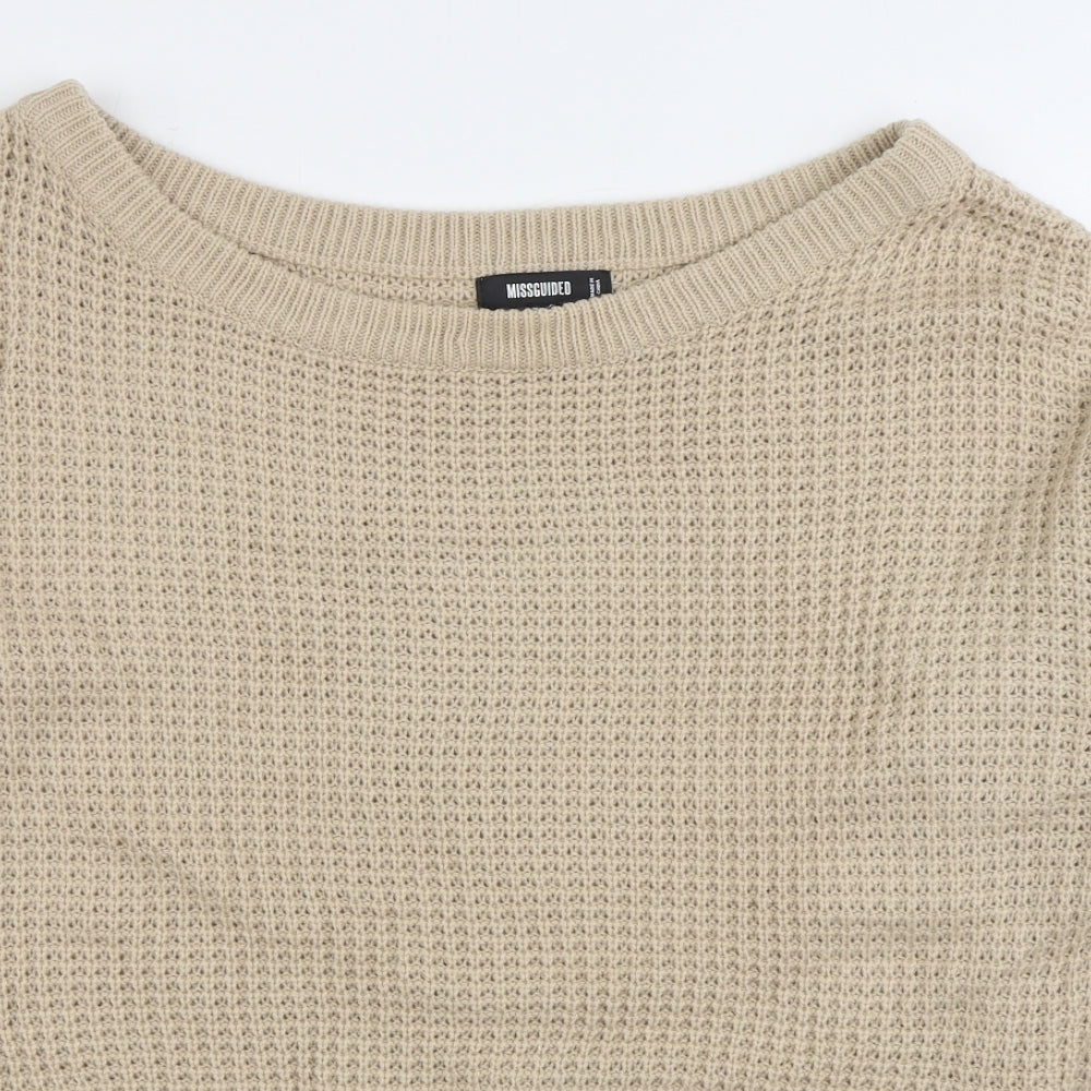 Missguided Womens Beige Boat Neck Acrylic Pullover Jumper Size 10