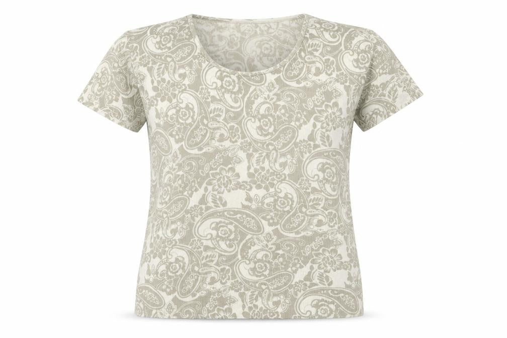 Daxon Womens Beige Geometric Acrylic Basic T-Shirt Size 14 Scoop Neck