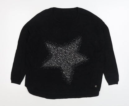 Preworn Womens Black Round Neck Viscose Pullover Jumper Size S