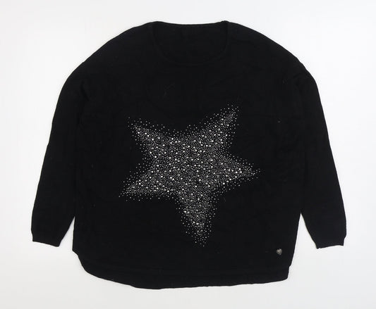 Preworn Womens Black Round Neck Viscose Pullover Jumper Size S