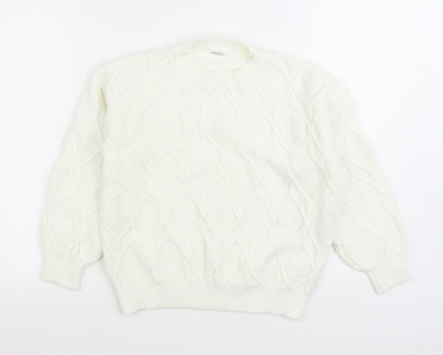 Belcci Womens White Round Neck Acrylic Pullover Jumper Size S