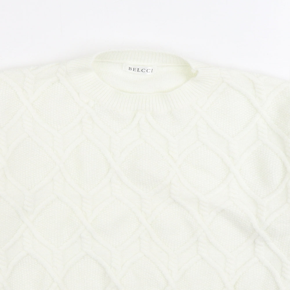 Belcci Womens White Round Neck Acrylic Pullover Jumper Size S