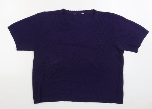 Preworn Womens Blue Round Neck Acrylic Pullover Jumper Size 16