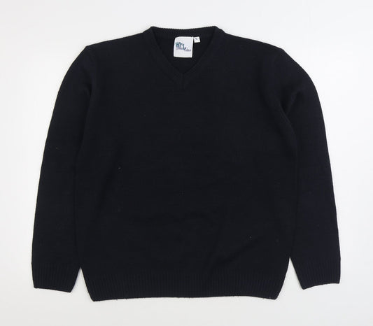 WFL Mens Blue Round Neck Acrylic Pullover Jumper Size L