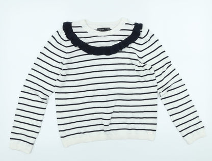 Autograph Girls White Striped Viscose Basic Casual Size 10-11 Years Round Neck