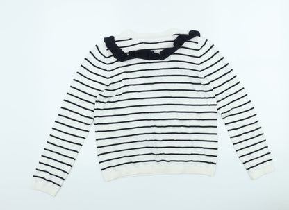 Autograph Girls White Striped Viscose Basic Casual Size 10-11 Years Round Neck