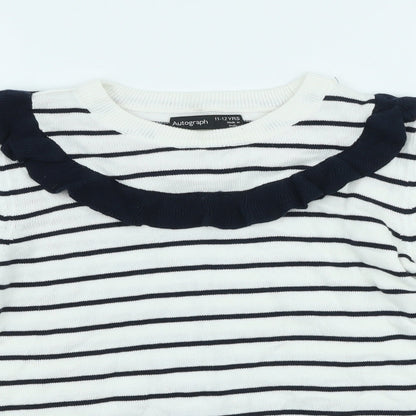 Autograph Girls White Striped Viscose Basic Casual Size 10-11 Years Round Neck