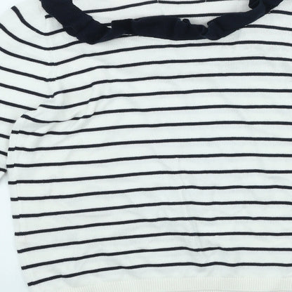 Autograph Girls White Striped Viscose Basic Casual Size 10-11 Years Round Neck