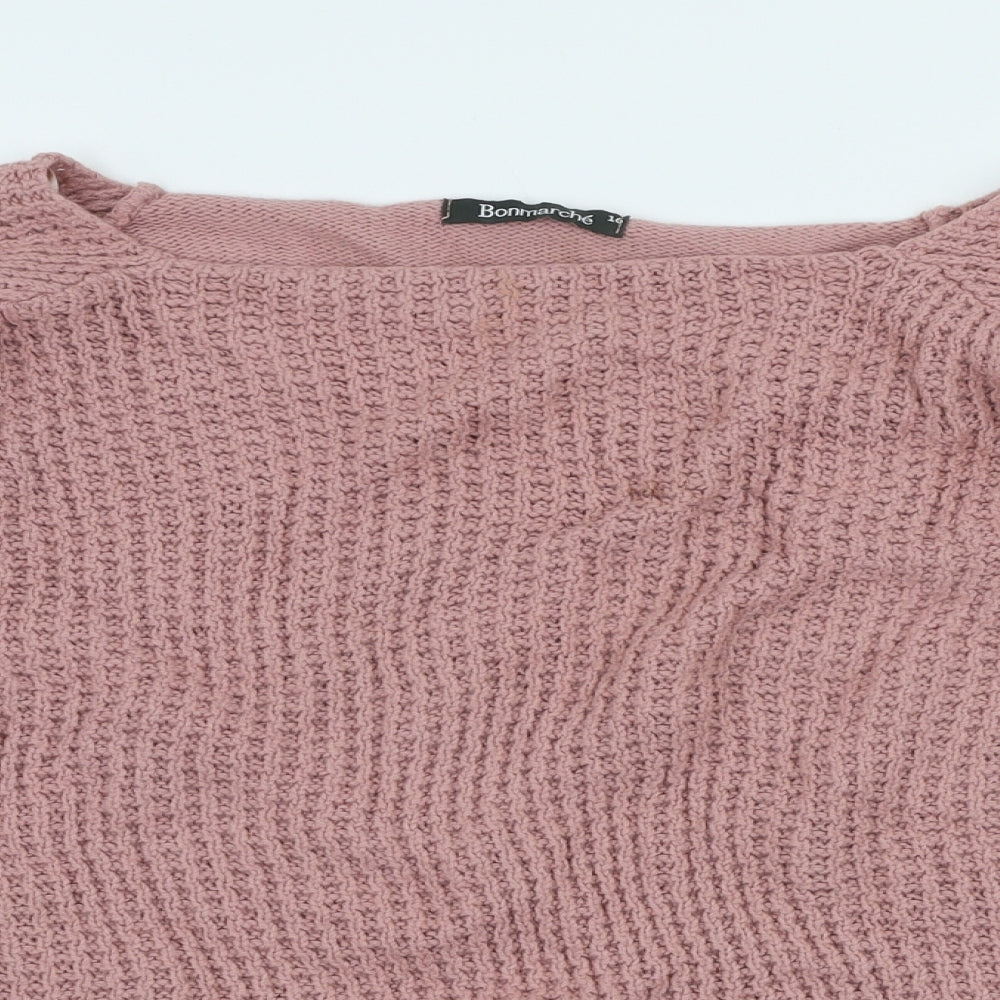 Bonmarche Womens Pink Scoop Neck Acrylic Pullover Jumper Size 16