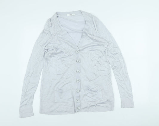 Marks and Spencer Womens Grey V-Neck Acrylic Cardigan Jumper Size 14
