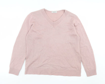 Damart Womens Pink V-Neck Acrylic Pullover Jumper Size 14