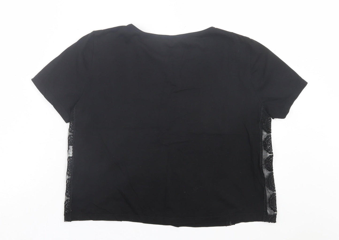 Zara Womens Black Cotton Cropped T-Shirt Size M Crew Neck