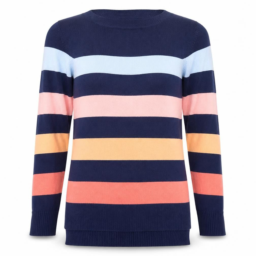 F&F Womens Multicoloured Crew Neck Striped Acrylic Pullover Jumper Size 6