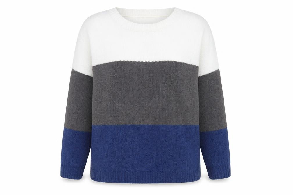 arista Womens Blue Crew Neck Striped Polyester Pullover Jumper Size 18